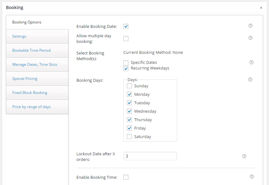 Turn your WooCommerce store into a booking platform - Configuring Booking Date Settings