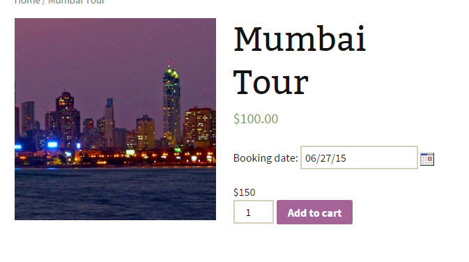 Sell Concert Tickets, Tours, Events with WooCommerce - Frontend of Mumbai Tour product