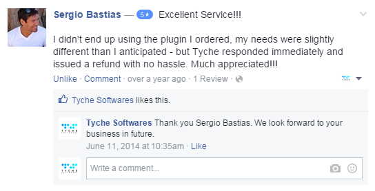 What sets us apart from our competitors - Customer review on a Refund