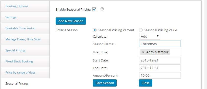 Change booking rates for different seasons with WooCommerce - Pricing Percent