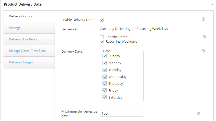 Delivery Date on product page for WooCommerce - Booking settings