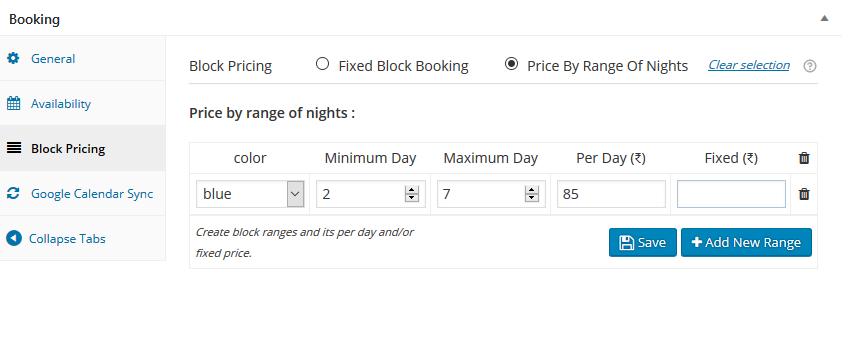 Block Pricing - Price Ranges