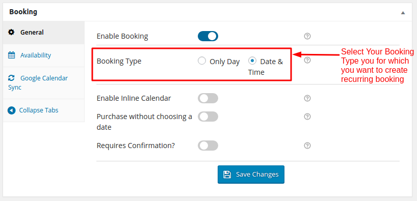 Booking Types for recurring bookings