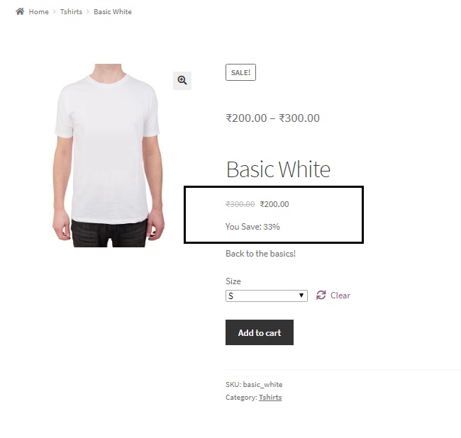 display “You Save x%” below sale prices for simple and variable products in WooCommerce - Variable Product with Variation Price and You Save Percentage Displayed below the Product Title