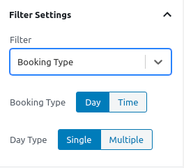 Booking Types Filter - Filters Settings