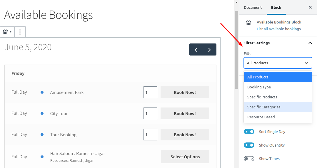 Filter Options in Filter Settings