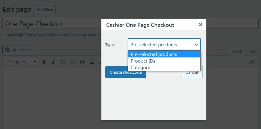 one page checkout for pre-selected products