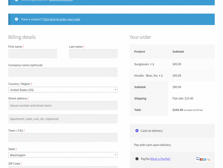 Cashier WooCommerce one page checkout